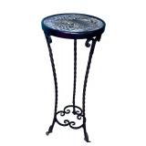 Wrought Iron Accent Table with Animal Print Glass Top