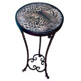 Wrought Iron Accent Table with Animal Print Glass Top