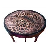 Wrought Iron Accent Table with Animal Print Glass Top