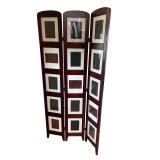 3-Panel Wood Room Divider with Display Frame Insets