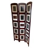 3-Panel Wood Room Divider with Display Frame Insets