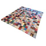 Vintage Patchwork Quilt with Colorful Fabric Squares