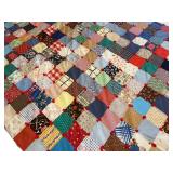 Vintage Patchwork Quilt with Colorful Fabric Squares