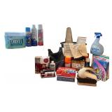 Collection of Laundry and Cleaning Essentials with Iron and Ironing Board