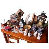 Decorative Home Decor Collection Including Birdhouses and Figurines