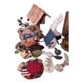 Decorative Home Decor Collection Including Birdhouses and Figurines