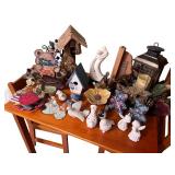 Decorative Home Decor Collection Including Birdhouses and Figurines