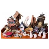 Decorative Home Decor Collection Including Birdhouses and Figurines