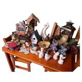 Decorative Home Decor Collection Including Birdhouses and Figurines