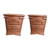 Pair of Oak Nightstands with Ornate Drawer Fronts