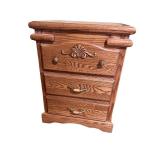 Pair of Oak Nightstands with Ornate Drawer Fronts