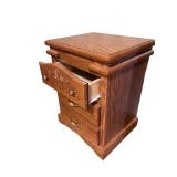 Pair of Oak Nightstands with Ornate Drawer Fronts