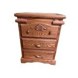 Pair of Oak Nightstands with Ornate Drawer Fronts