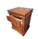 Pair of Oak Nightstands with Ornate Drawer Fronts