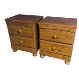 Pair of Wooden 2-Drawer Nightstands with Round Legs