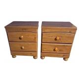 Pair of Wooden 2-Drawer Nightstands with Round Legs
