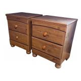 Pair of Wooden 2-Drawer Nightstands with Round Legs
