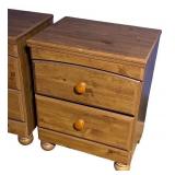 Pair of Wooden 2-Drawer Nightstands with Round Legs