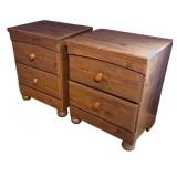 Pair of Wooden 2-Drawer Nightstands with Round Legs