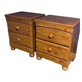 Pair of Wooden 2-Drawer Nightstands with Round Legs