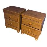 Pair of Wooden 2-Drawer Nightstands with Round Legs