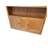 Oak Wood Bookcase with Adjustable Shelves and Cabinet Doors