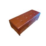 Brown Faux Leather Tufted Storage Bench Ottoman