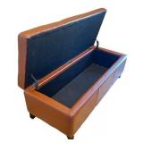 Brown Faux Leather Tufted Storage Bench Ottoman