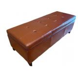 Brown Faux Leather Tufted Storage Bench Ottoman