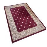 Burgundy Area Rug with Beige Floral Border