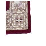 Burgundy Area Rug with Beige Floral Border