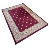 Burgundy Area Rug with Beige Floral Border
