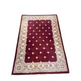 Burgundy Area Rug with Beige Floral Border