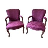 Pair of Vintage Maroon Upholstered Armchairs with Wood Frame