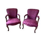Pair of Vintage Maroon Upholstered Armchairs with Wood Frame