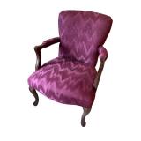 Pair of Vintage Maroon Upholstered Armchairs with Wood Frame