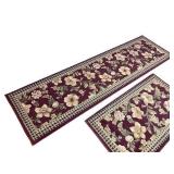 Set of 2 Floral Area Rugs with Burgundy and Ivory Design