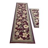 Set of 2 Floral Area Rugs with Burgundy and Ivory Design