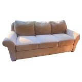 Beige 3-Cushion Upholstered Sofa with Rolled Arms