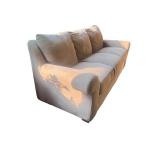Beige 3-Cushion Upholstered Sofa with Rolled Arms