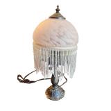 Vintage Glass Shade Table Lamp with Beaded Fringe