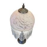 Vintage Glass Shade Table Lamp with Beaded Fringe