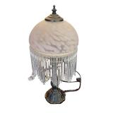 Vintage Glass Shade Table Lamp with Beaded Fringe