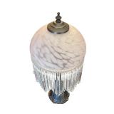 Vintage Glass Shade Table Lamp with Beaded Fringe