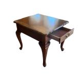 Wood End Table with Drawer and Brass Handle