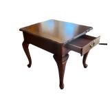 Wood End Table with Drawer and Brass Handle
