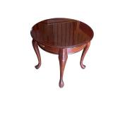 Round Wooden End Table with Drawer and Queen Anne Legs