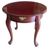 Round Wooden End Table with Drawer and Queen Anne Legs