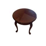 Round Wooden End Table with Drawer and Queen Anne Legs