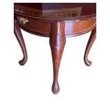 Round Wooden End Table with Drawer and Queen Anne Legs
